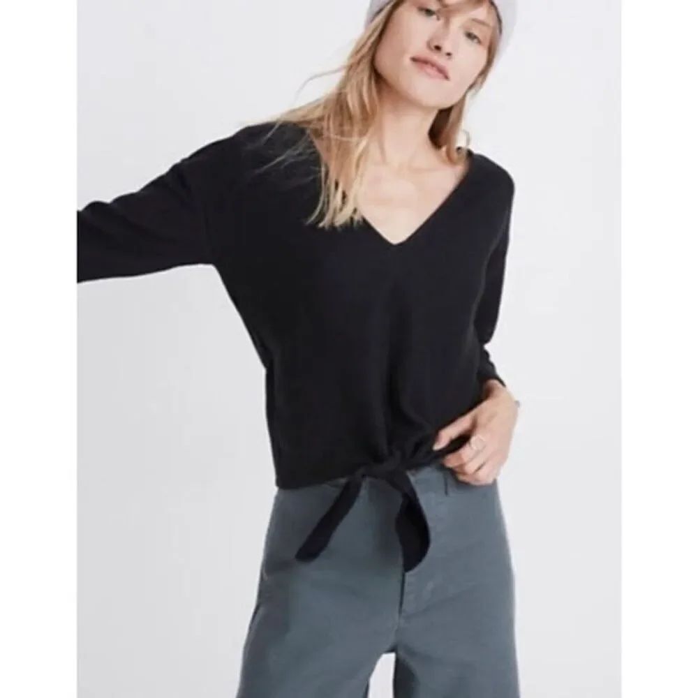 MADEWELL | TEXTURE &āTHREAD | black ribbed tie front 3/4 sleeve top M